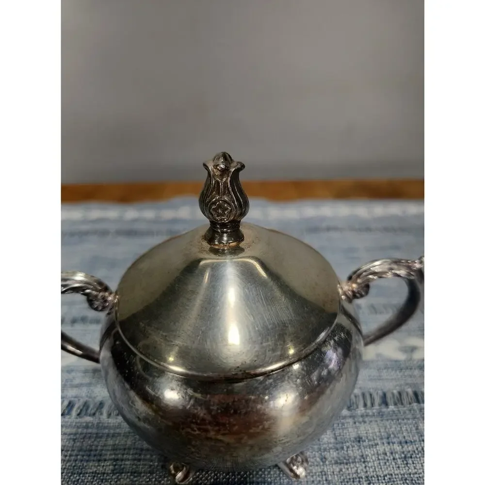 Vintage F.B. Rogers Silver Co Footed Covered Sugar Bowl Silverplate Ornate